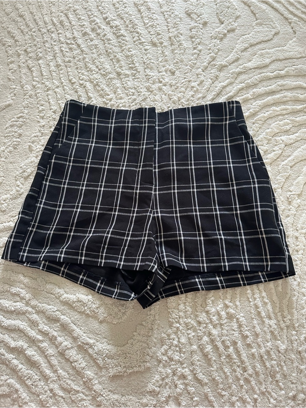 Black Plaid High-Rise Women's Shorts